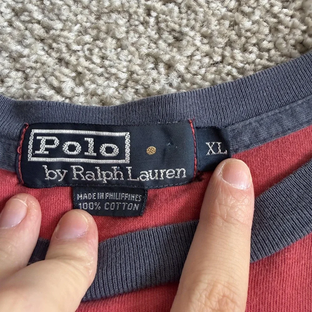 Polo Ralph Lauren Shirt Mens XL Red Gray Ringer Tee T-Shirt Pony Logo Cotton